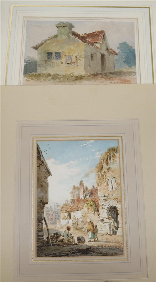 19th century English School, 5 watercolours, Landscapes and street scenes, largest 40 x 28cm, all unframed